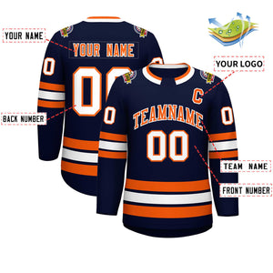 Custom Navy Orange-White Classic Style Hockey Jersey