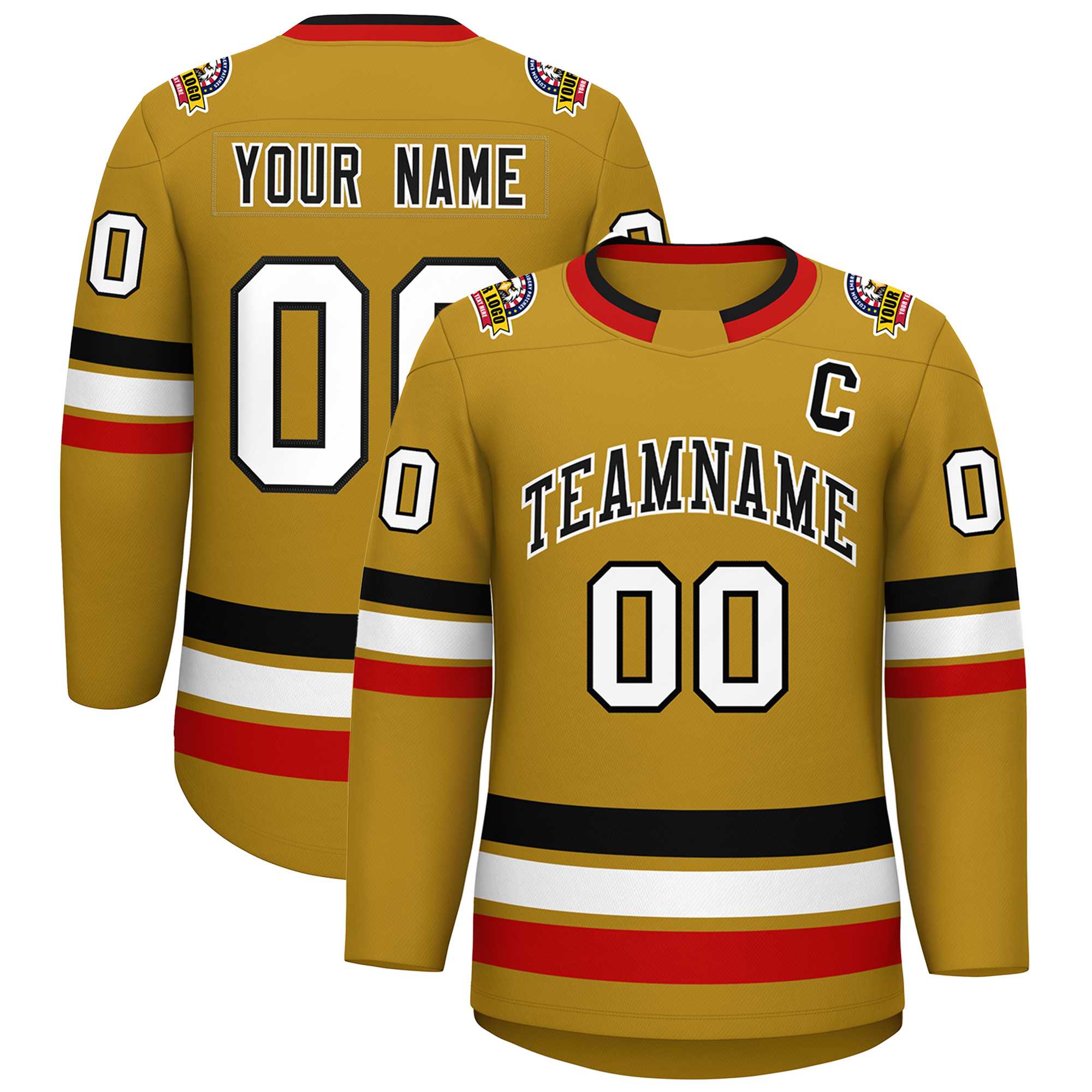 Custom Old Gold Black-White Classic Style Hockey Jersey