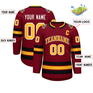 Custom Crimson Gold Crimson-White Classic Style Hockey Jersey