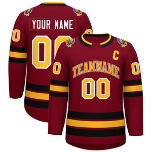 Custom Crimson Gold Crimson-White Classic Style Hockey Jersey