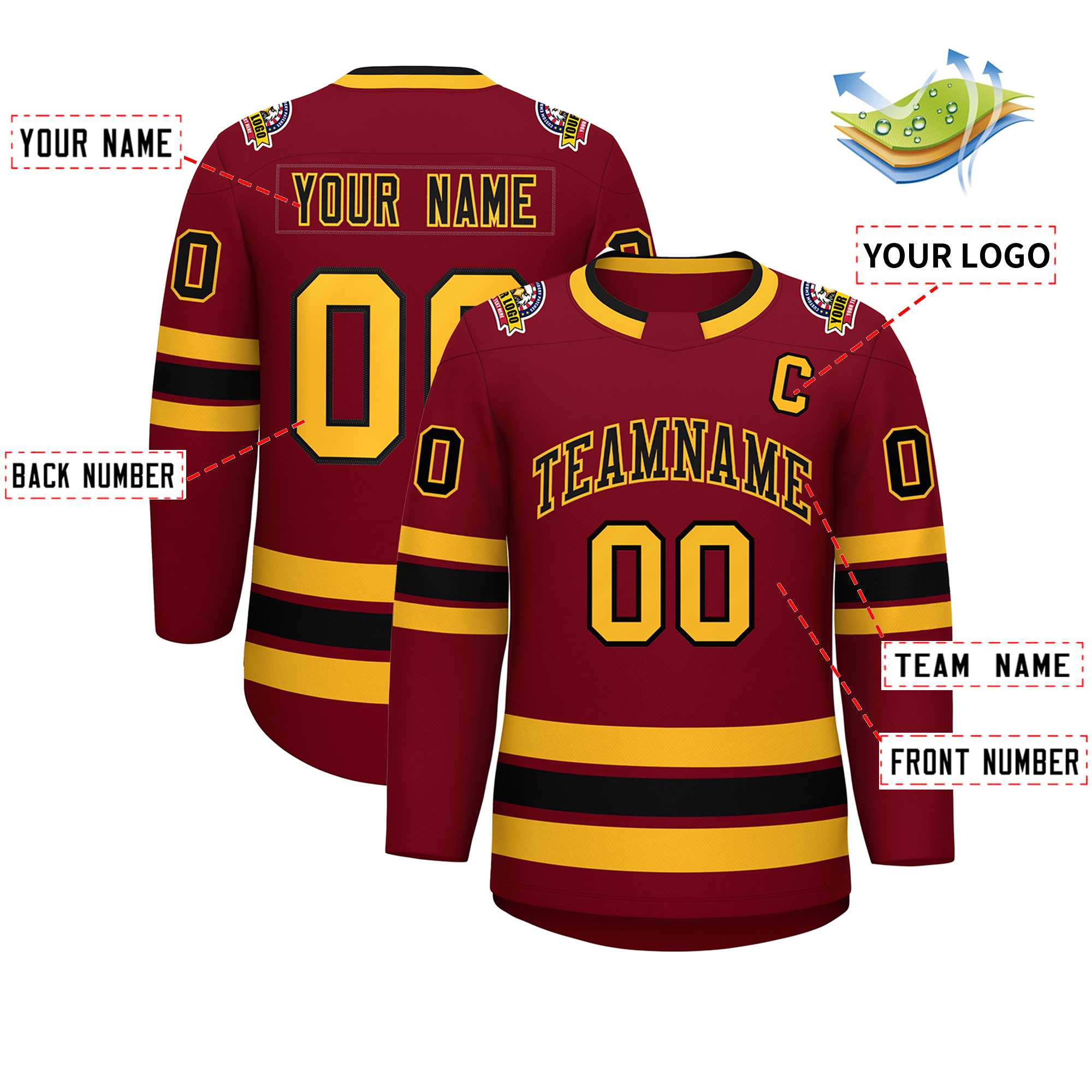 Custom Crimson Black-Gold Classic Style Hockey Jersey