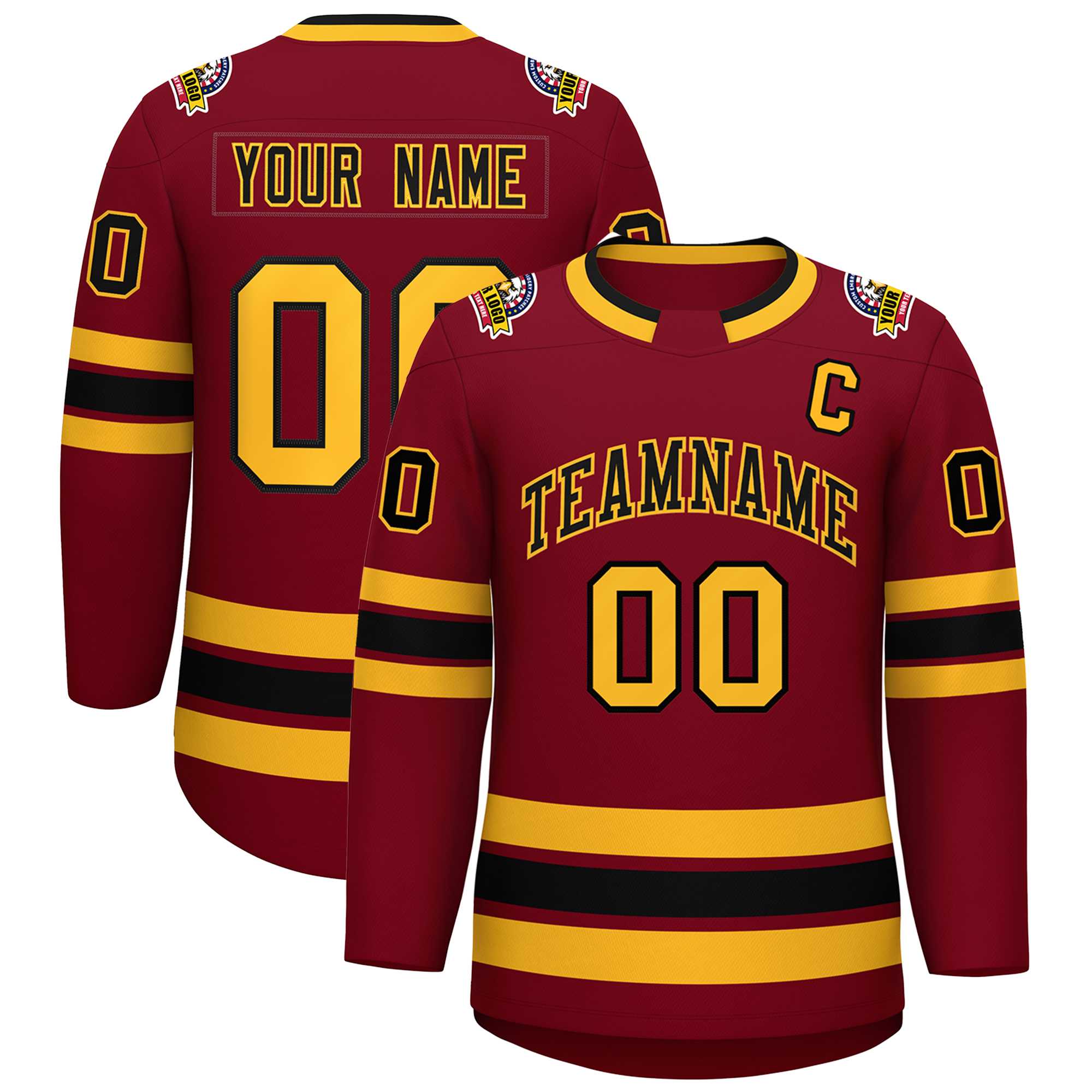 Custom Crimson Black-Gold Classic Style Hockey Jersey