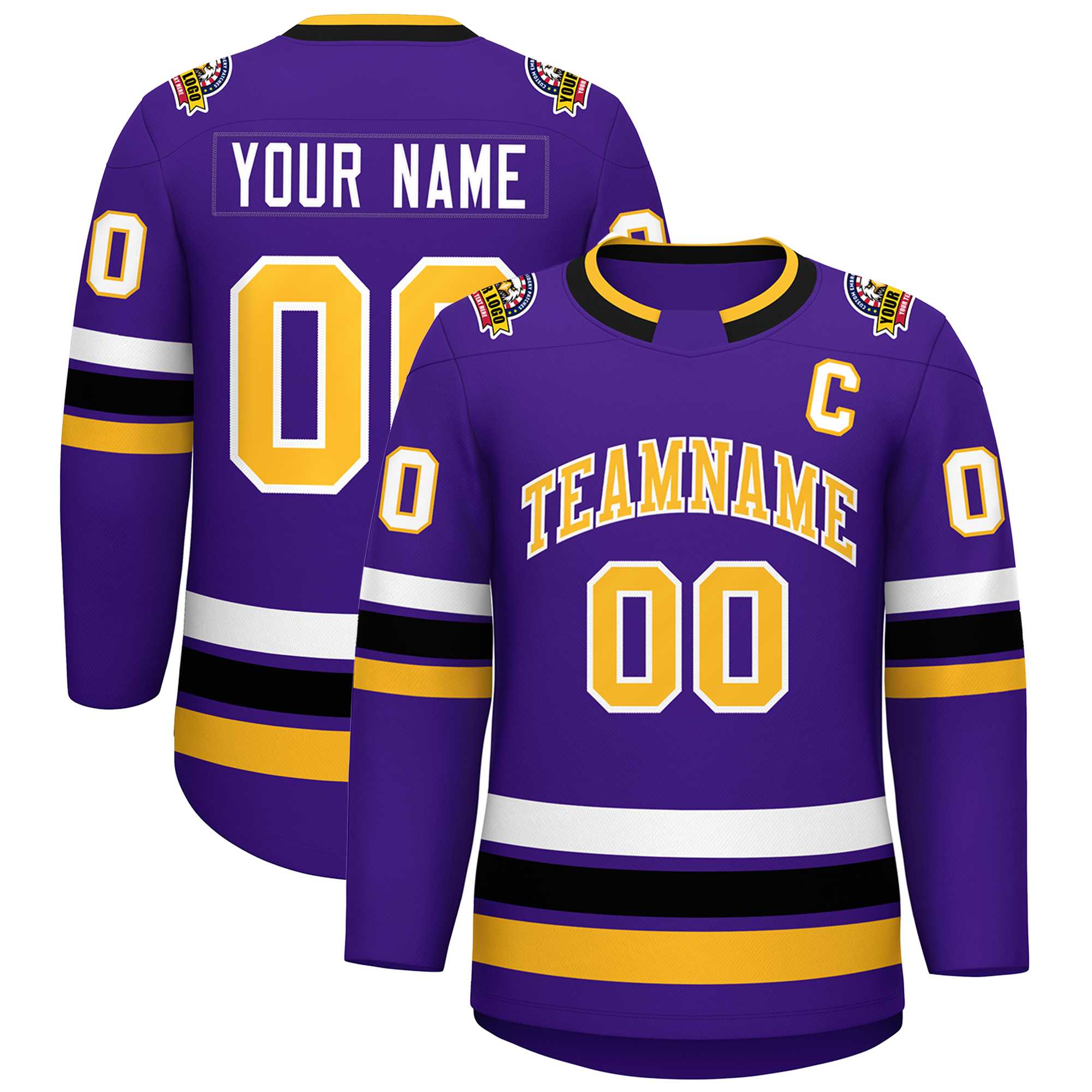 Maillot de hockey de style classique violet or-blanc personnalisé