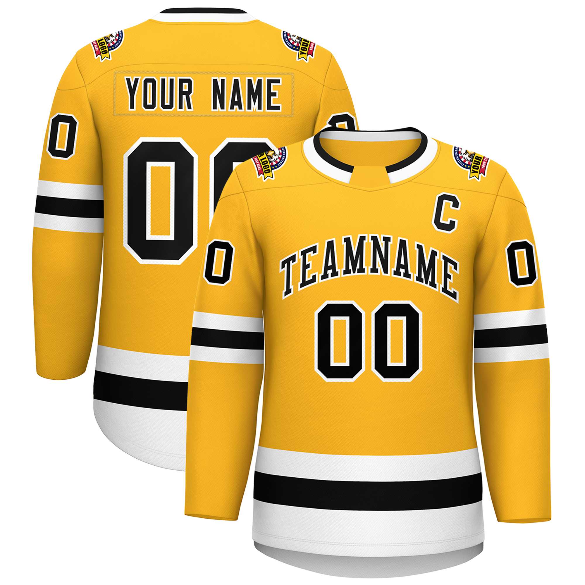 Custom Gold Black-White Classic Style Hockey Jersey