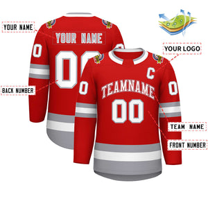 Custom Red White Red-Gray Classic Style Hockey Jersey