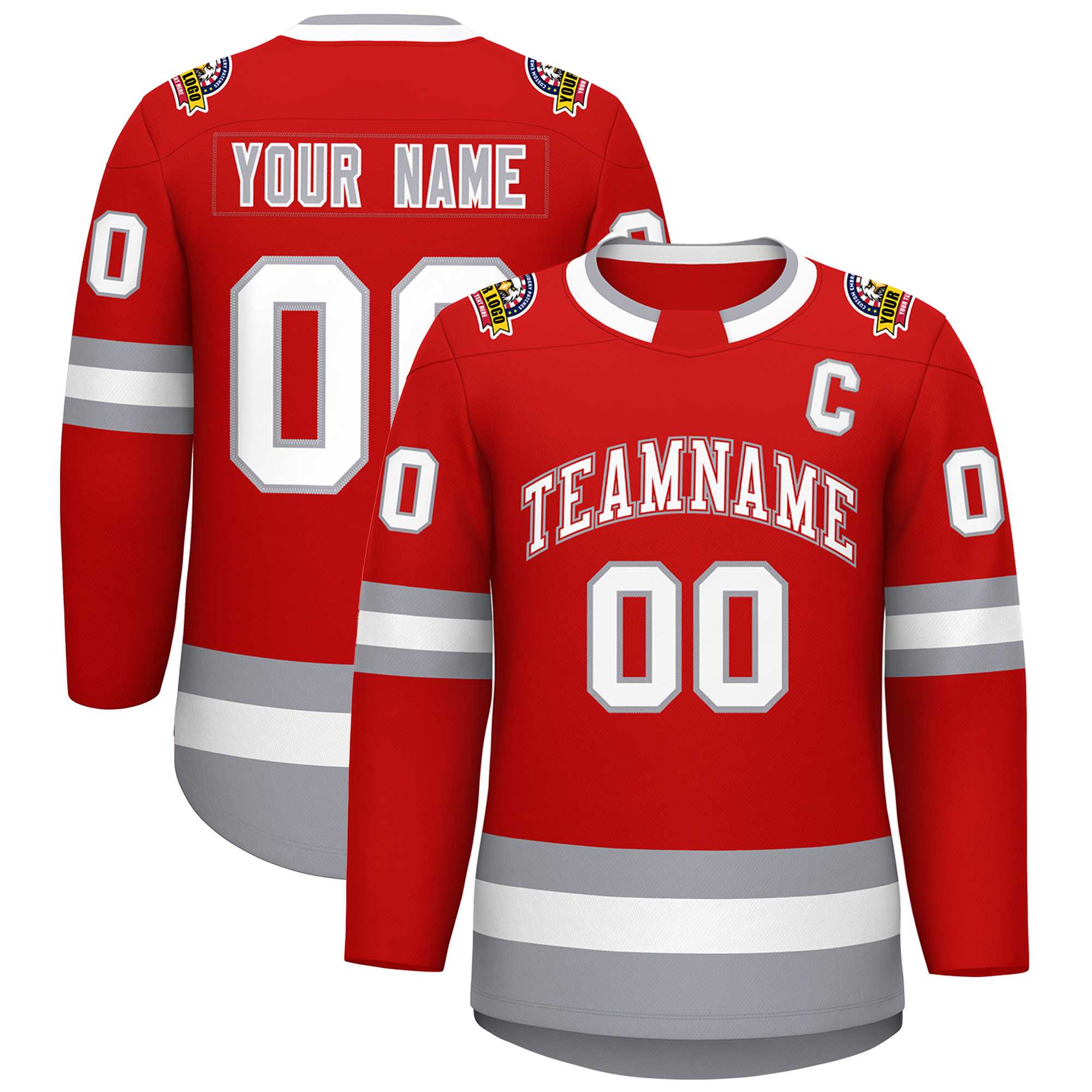 Custom Red White Red-Gray Classic Style Hockey Jersey