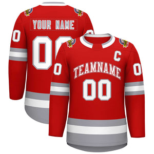 Custom Red White Red-Gray Classic Style Hockey Jersey