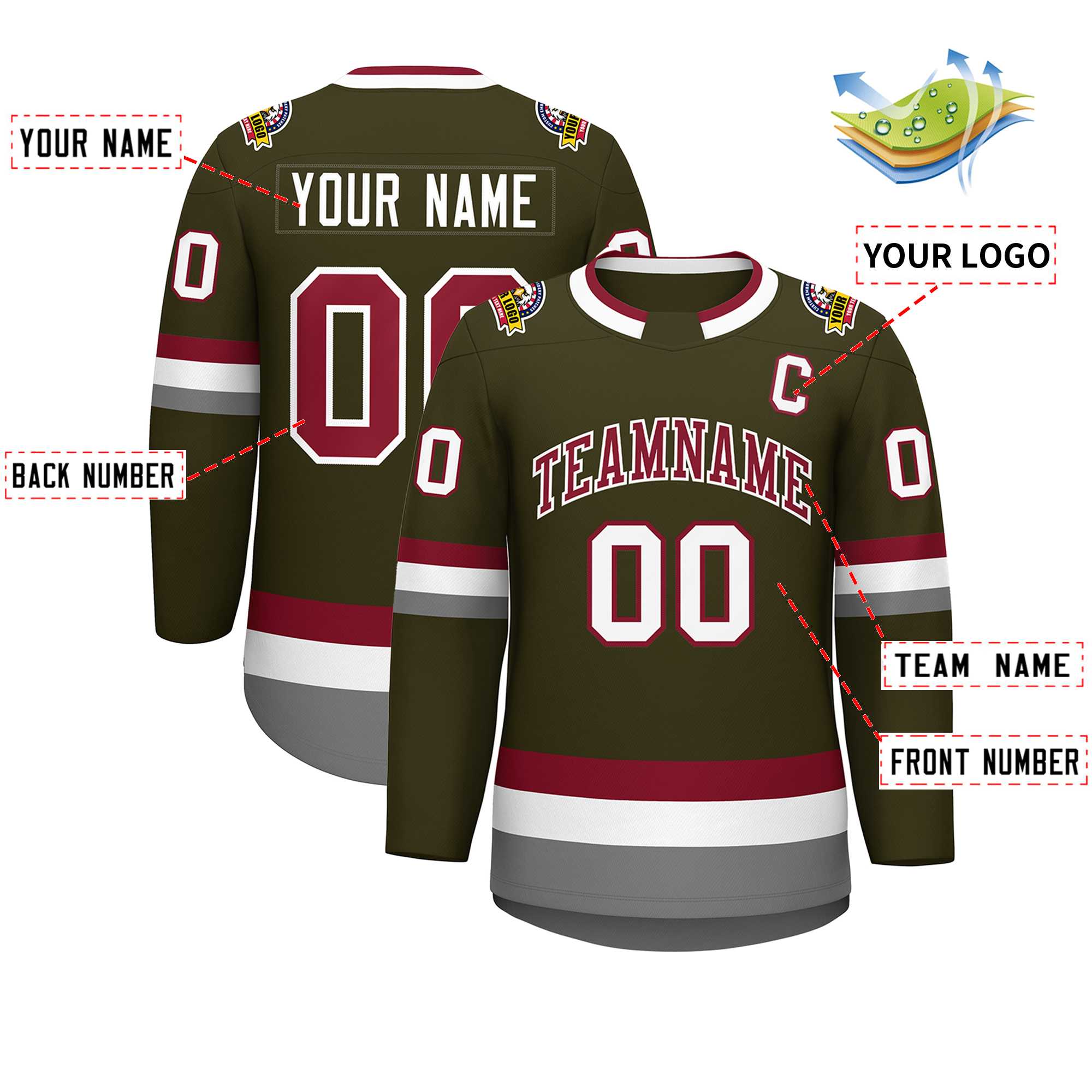 Maillot de hockey de style classique Olive Crimson-White personnalisé