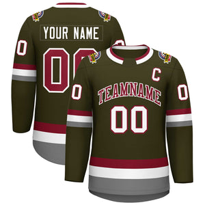 Custom Olive Crimson-White Classic Style Hockey Jersey