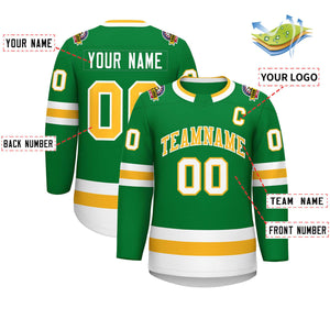 Custom Kelly Green Gold-White Classic Style Hockey Jersey