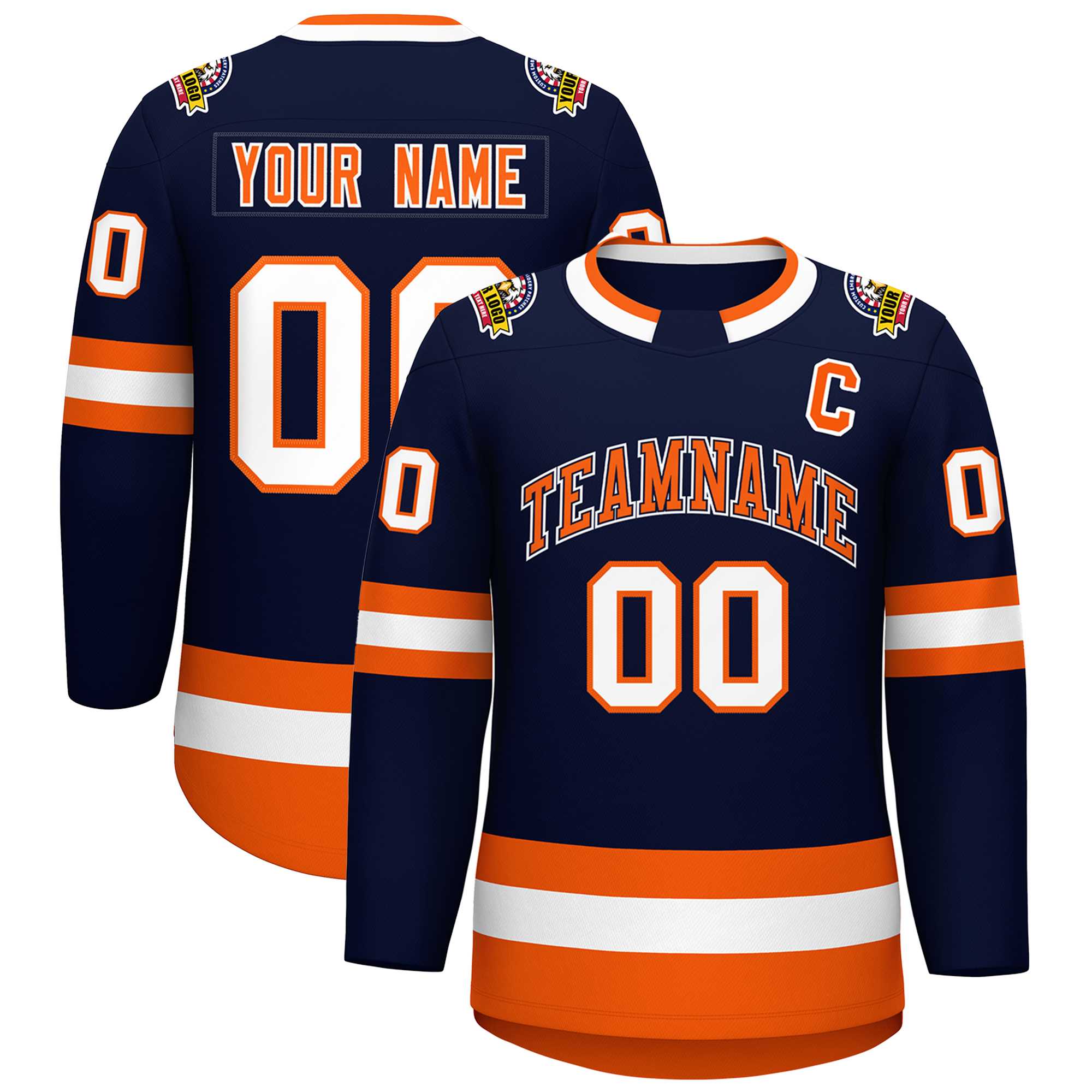 Custom Navy Orange Navy-White Classic Style Hockey Jersey