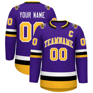 Maillot de hockey de style classique violet or-blanc personnalisé