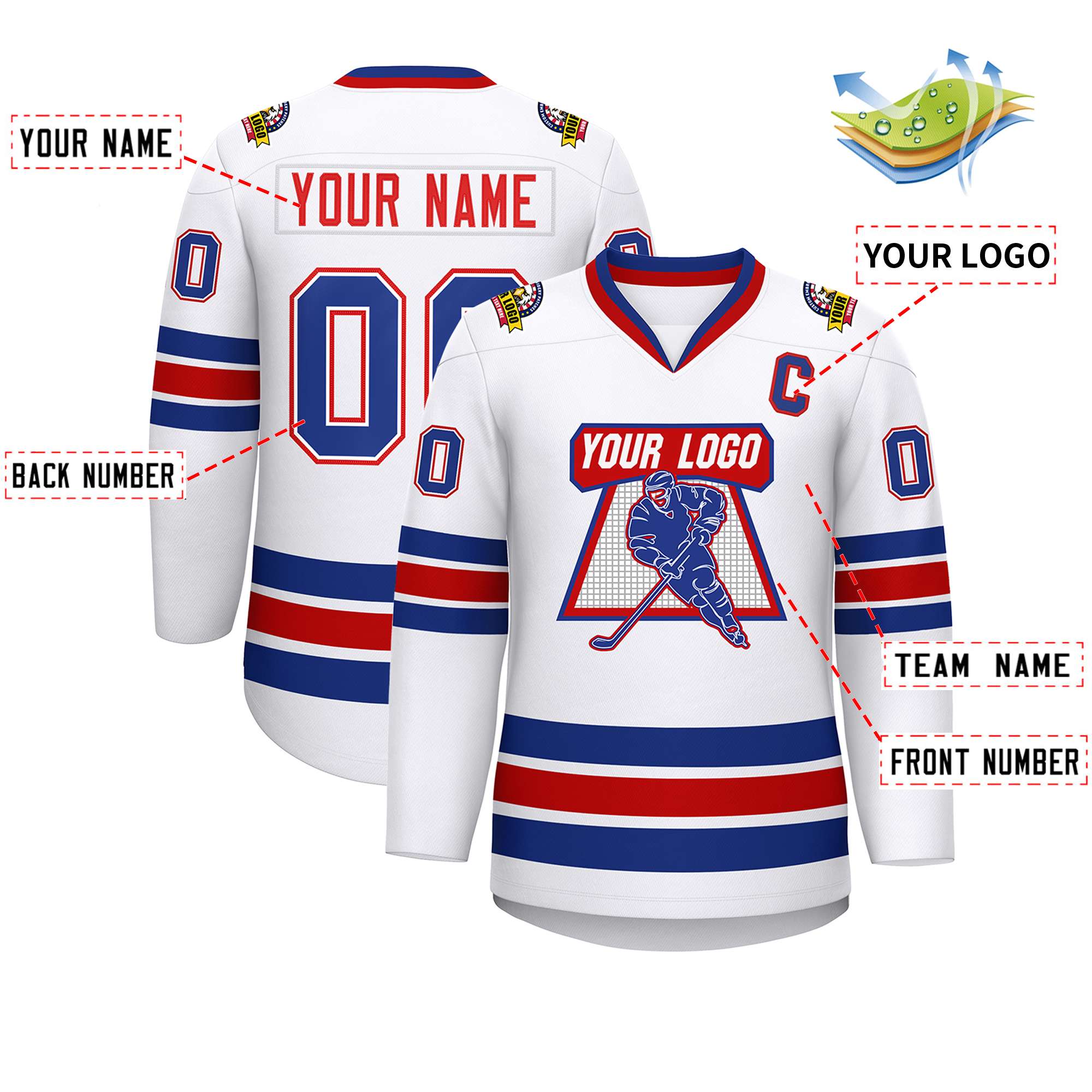 Custom White Red-Royal Classic Style Hockey Jersey