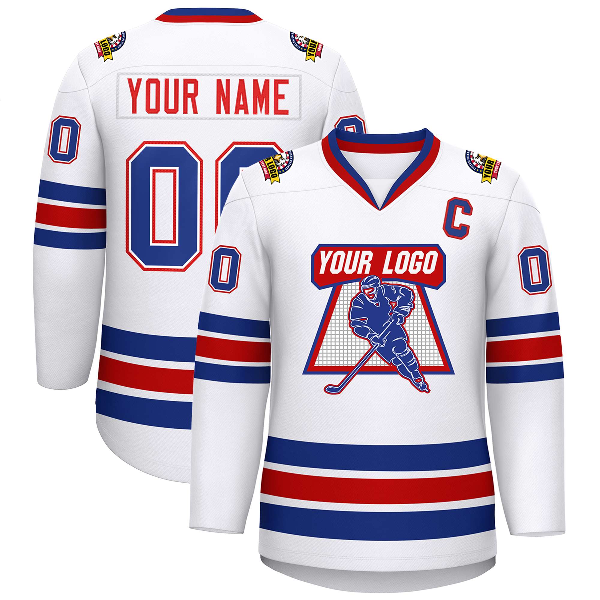 Custom White Red White-Royal Classic Style Hockey Jersey