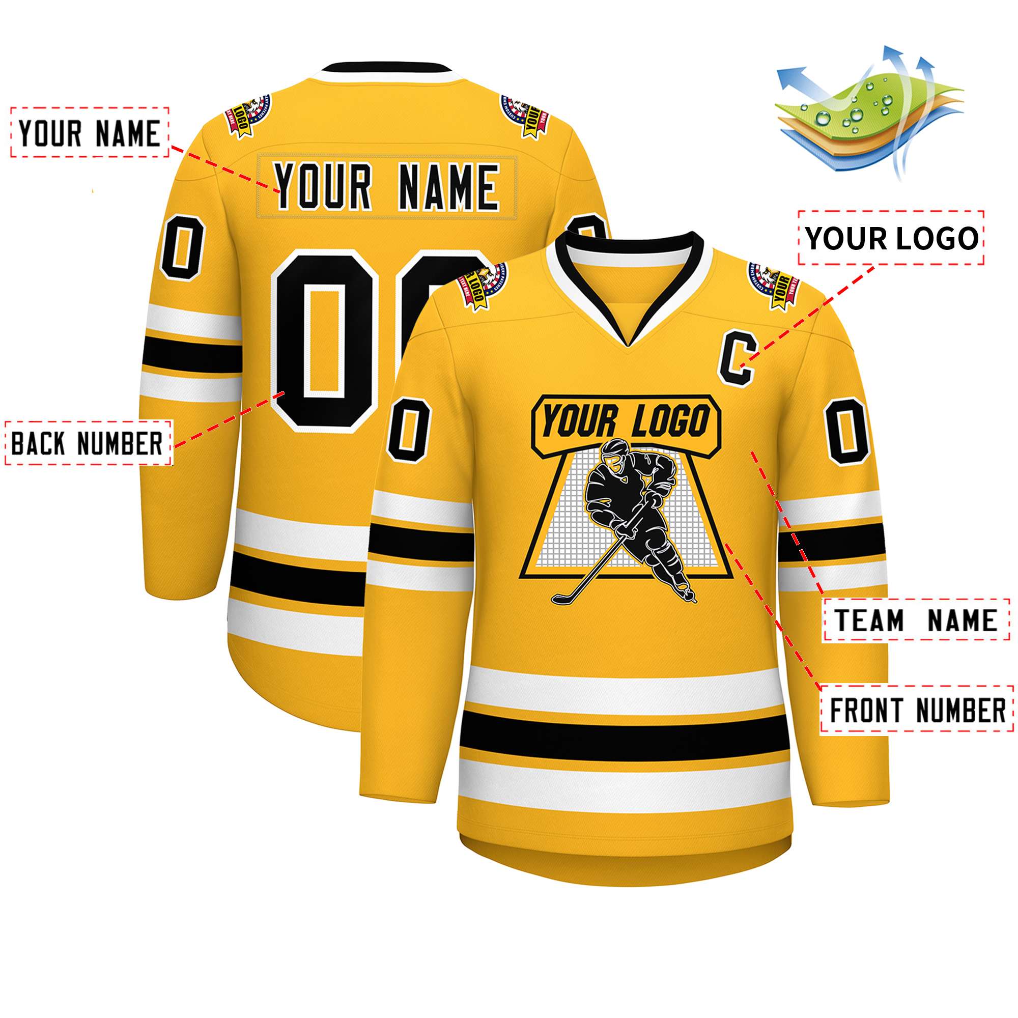 Custom Gold Black-White Classic Style Hockey Jersey