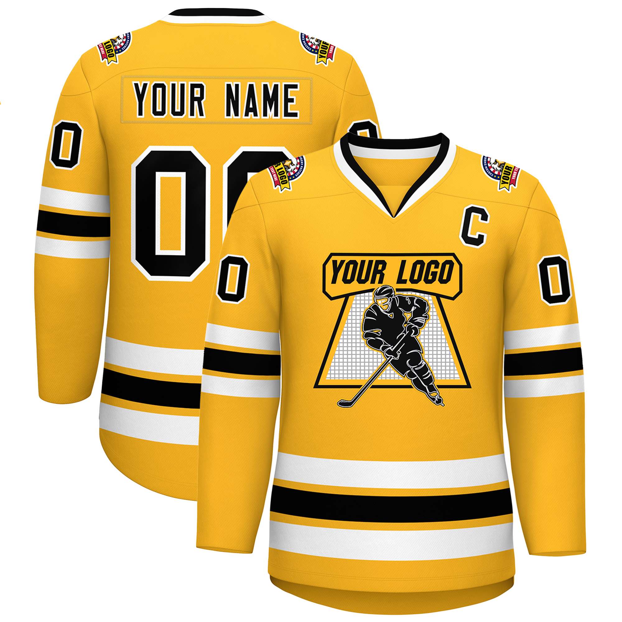 Custom Gold Black-White Classic Style Hockey Jersey