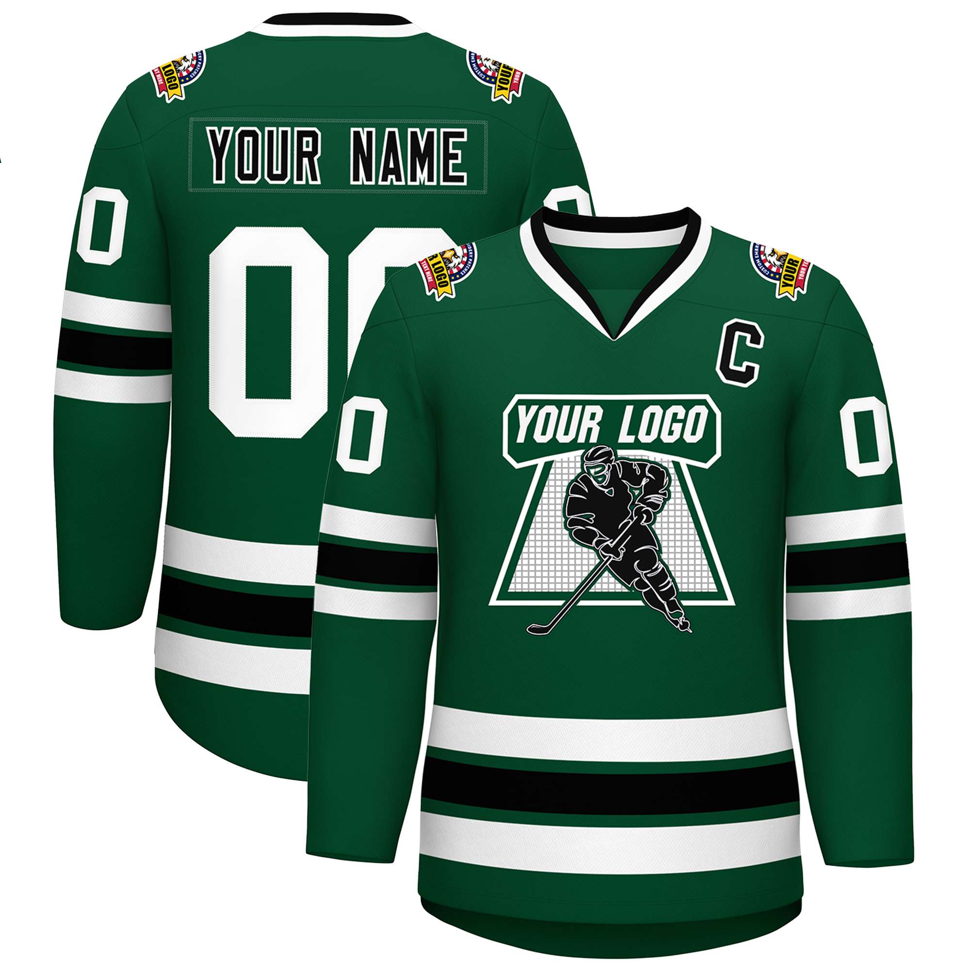 Maillot de hockey de style classique vert noir-blanc personnalisé