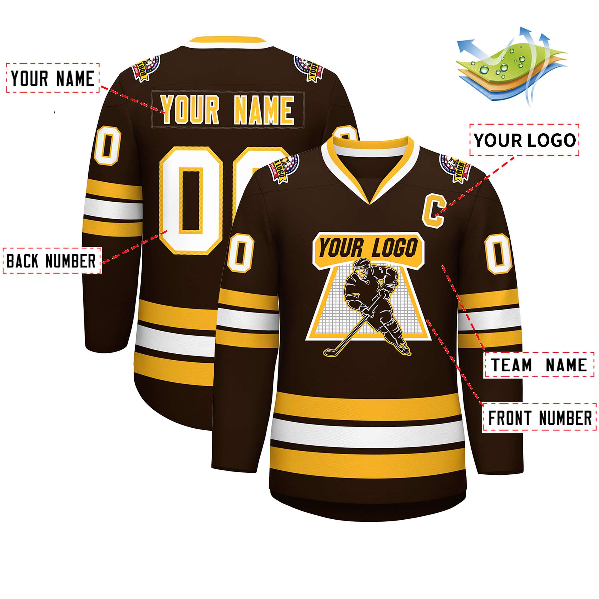 Custom Brown Gold-White Classic Style Hockey Jersey