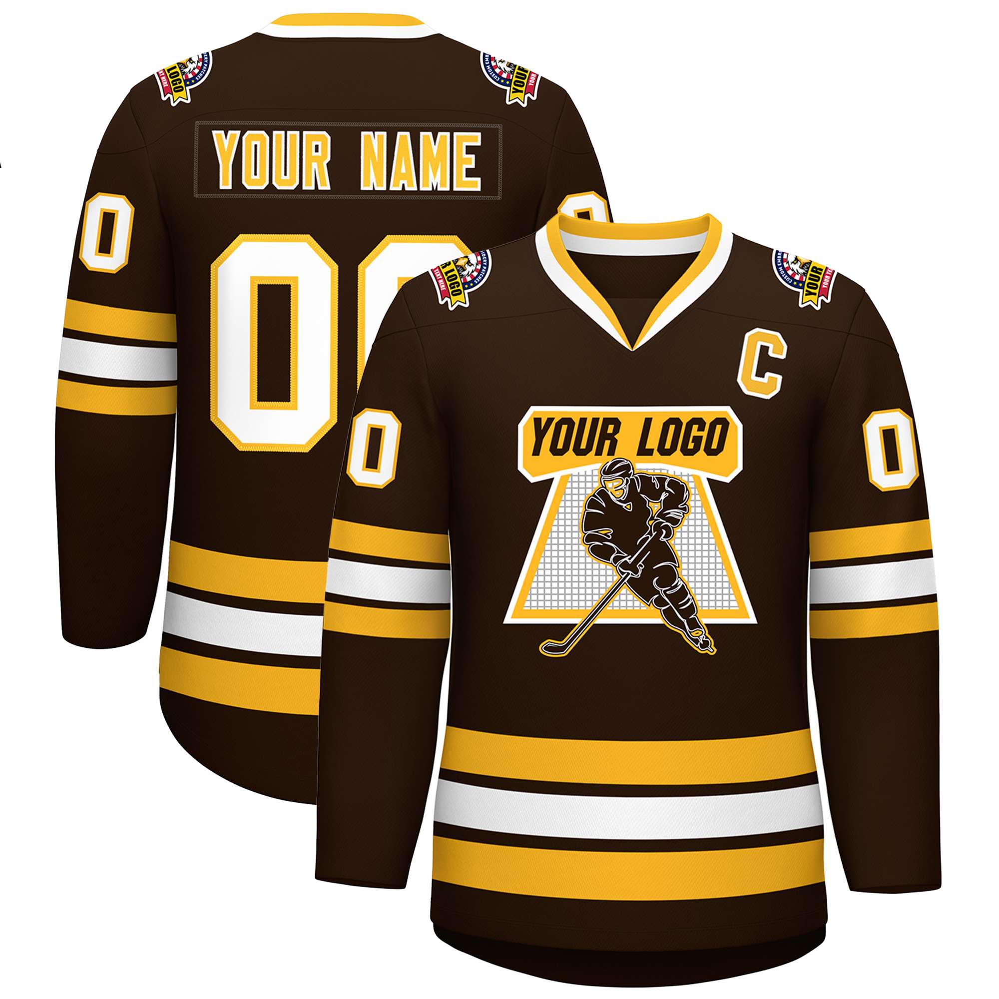 Custom Brown Gold-White Classic Style Hockey Jersey