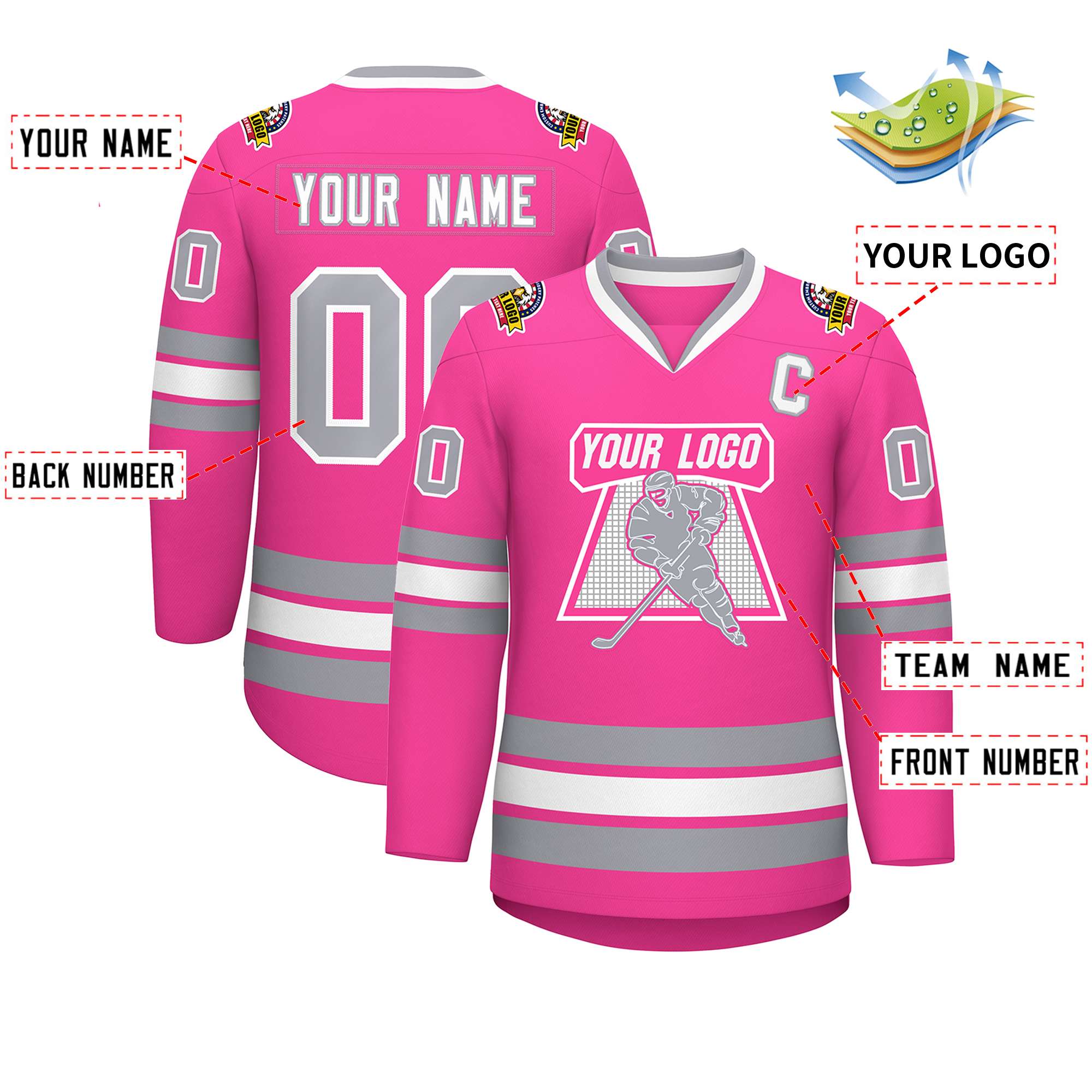 Custom Pink White Pink-Gray Classic Style Hockey Jersey