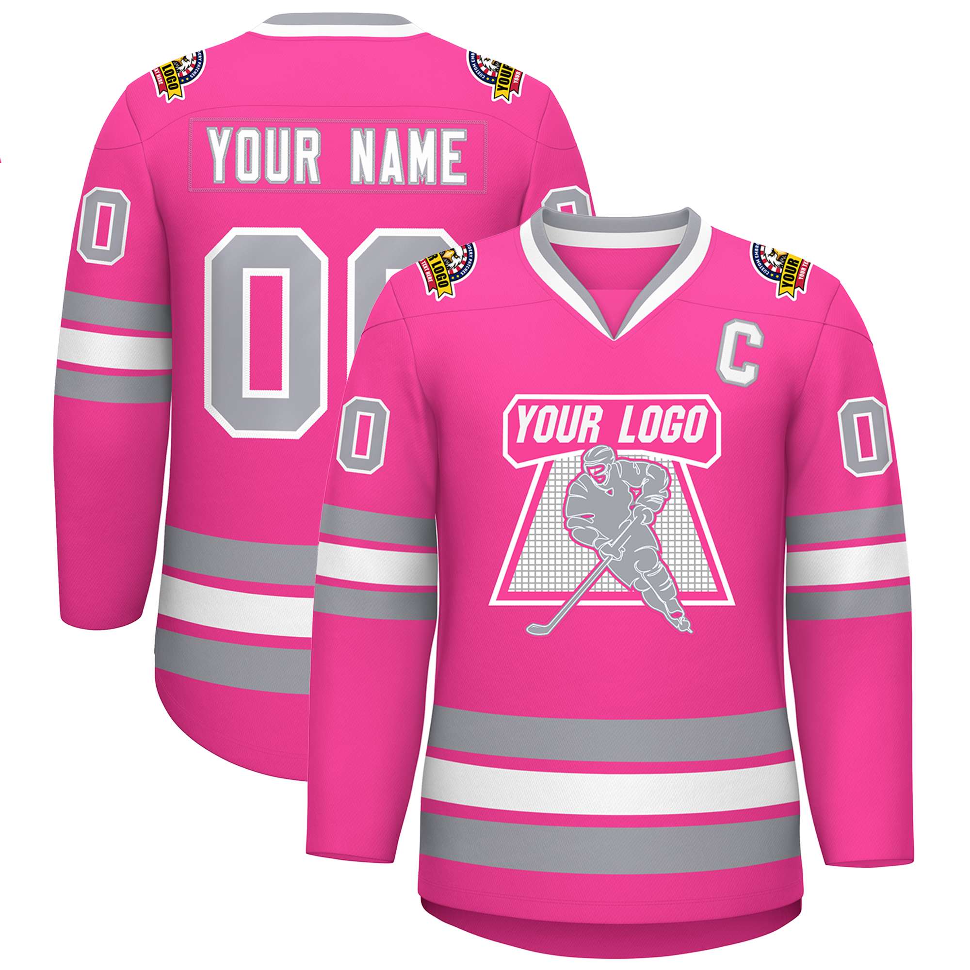 Custom Pink White Pink-Gray Classic Style Hockey Jersey