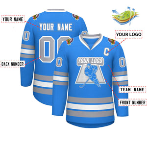 Custom Powder Blue White Powder Blue-Gray Classic Style Hockey Jersey