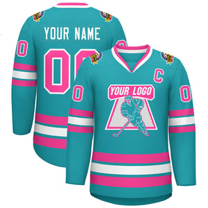 Maillot de hockey de style classique Aqua rose-blanc personnalisé