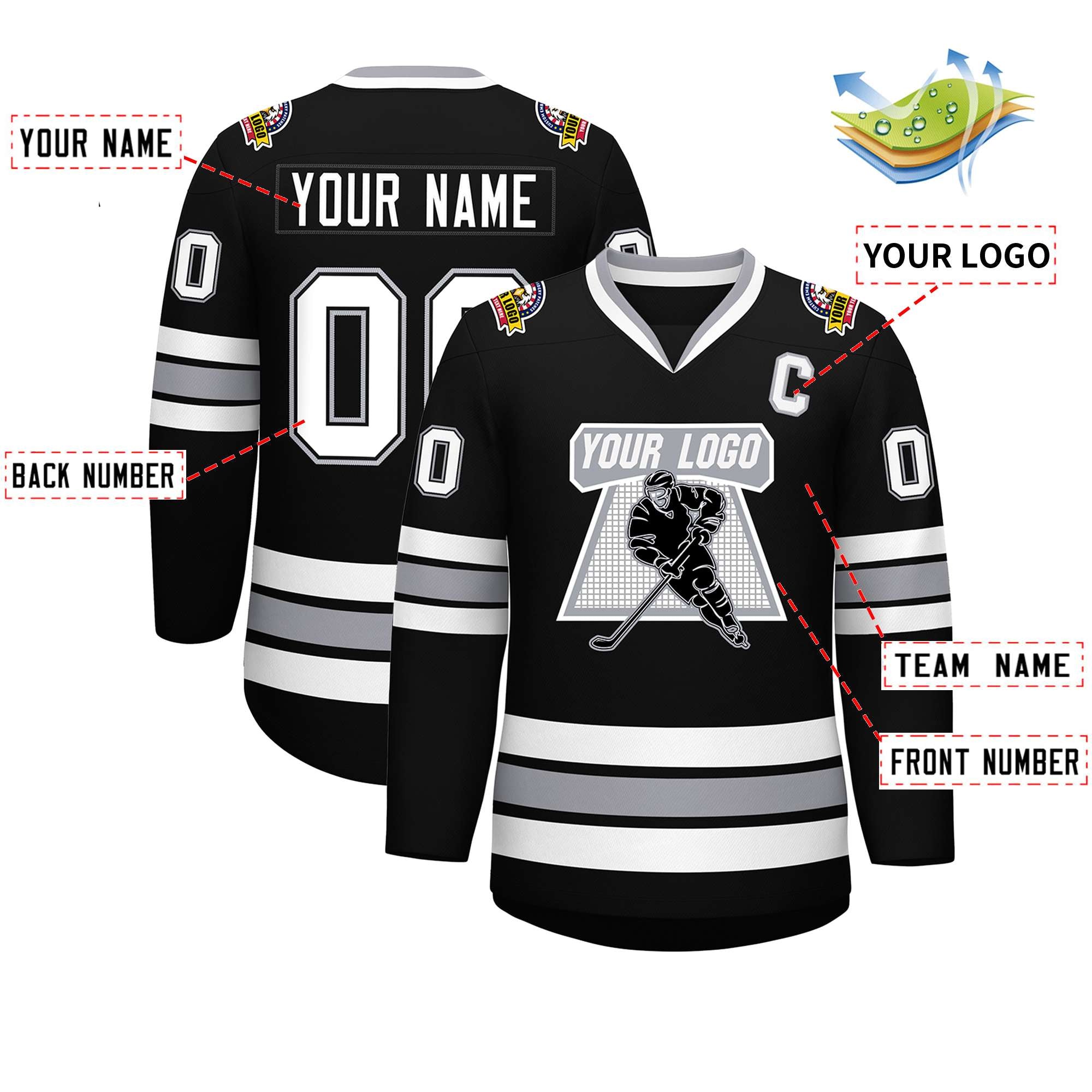 Custom Black White Black-Gray Classic Style Hockey Jersey