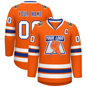 Maillot de hockey de style classique orange royal-blanc personnalisé