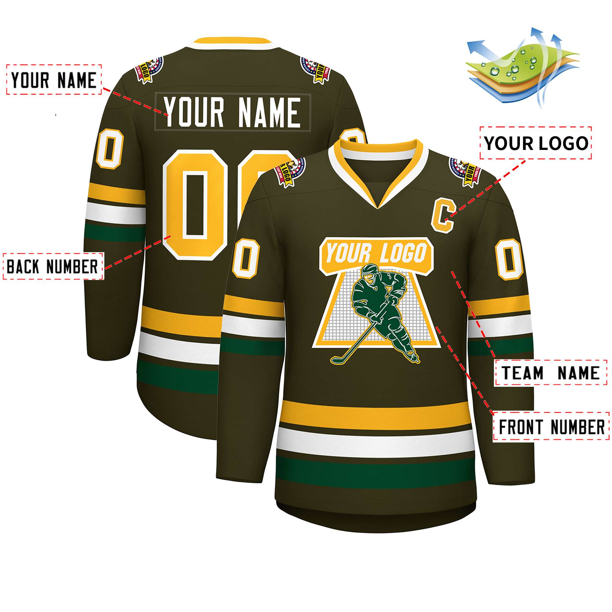 Custom Olive Gold-White Classic Style Hockey Jersey