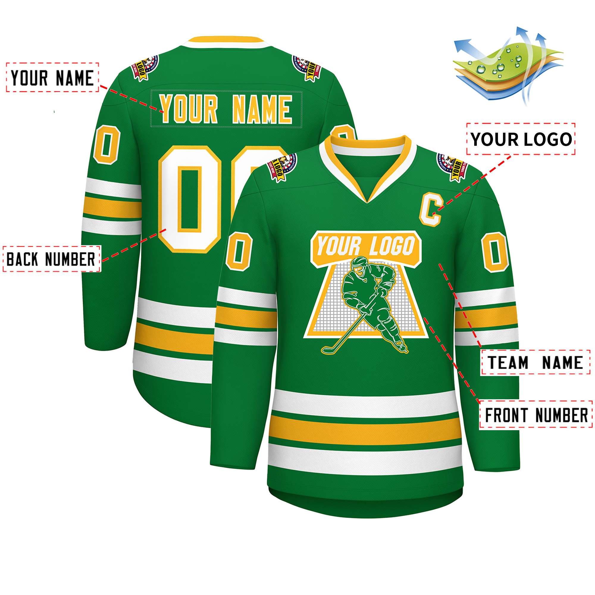 Maillot de hockey de style classique Kelly vert or-blanc personnalisé