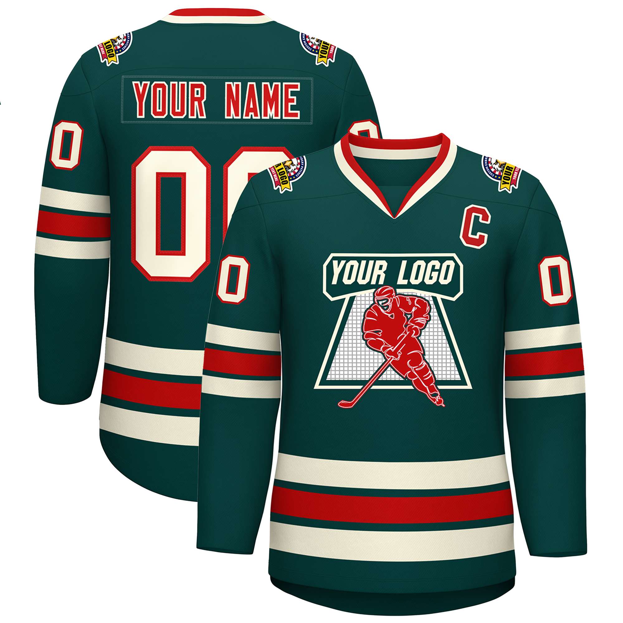 Custom Midnight Green Red-Khaki Classic Style Hockey Jersey