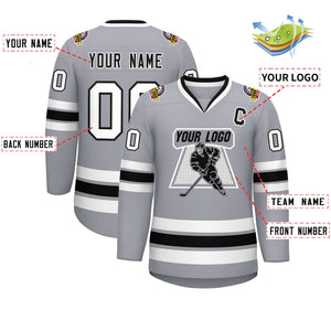 Custom Gray Black White-Black Classic Style Hockey Jersey