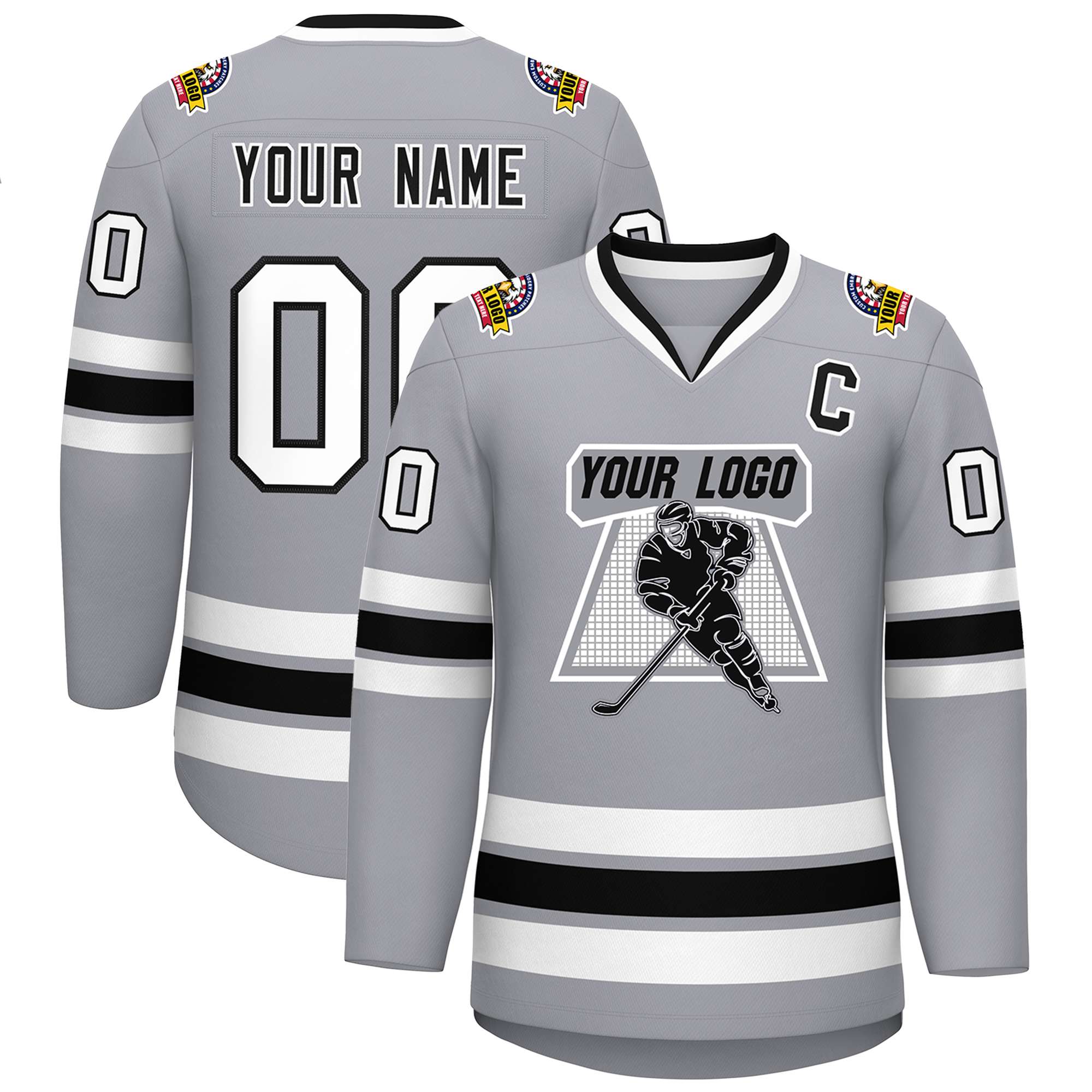 Custom Gray Black White-Black Classic Style Hockey Jersey