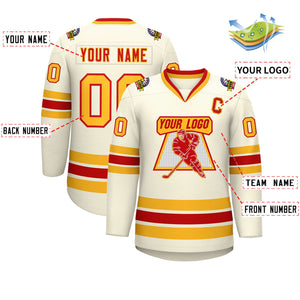 Custom Khaki Red-Gold Classic Style Hockey Jersey