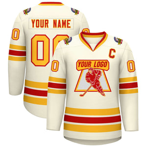 Custom Khaki Red-Gold Classic Style Hockey Jersey