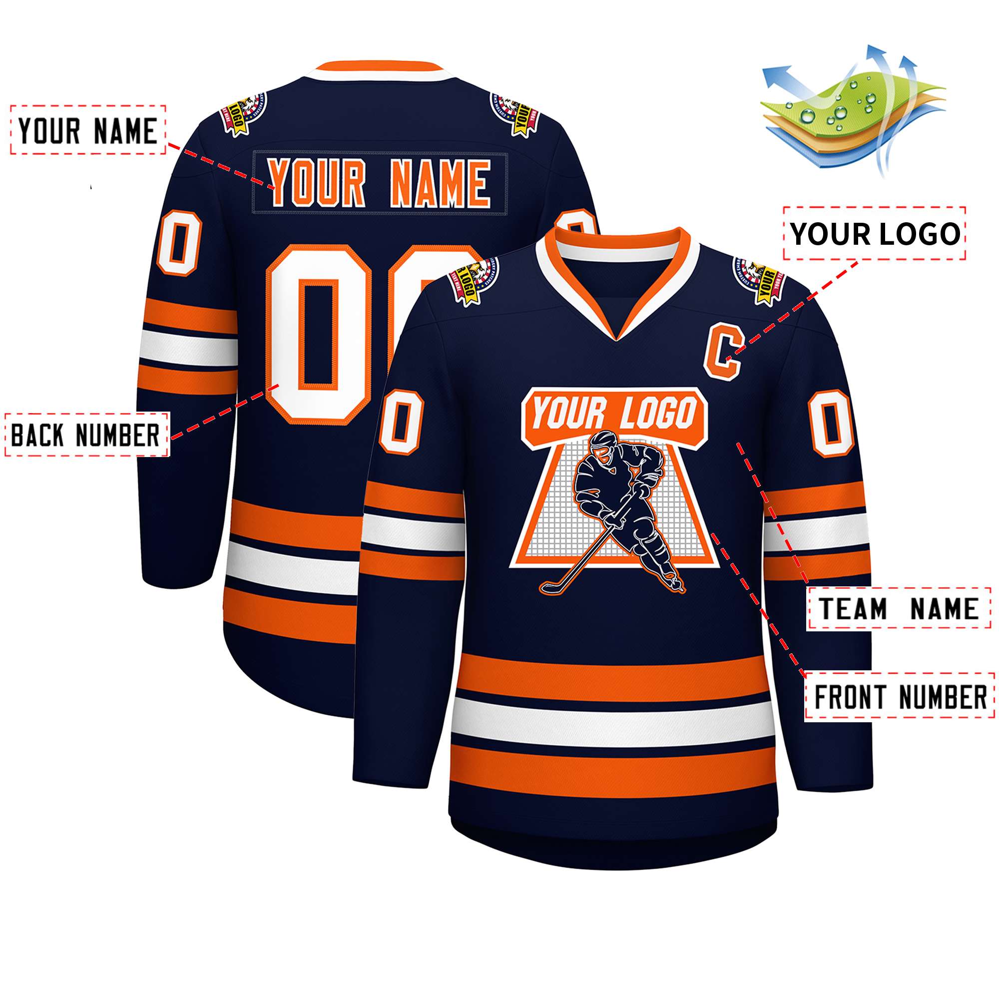 Maillot de hockey de style classique orange-blanc personnalisé