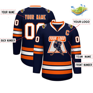 Custom Navy Orange-White Classic Style Hockey Jersey