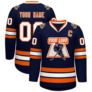 Custom Navy Orange-White Classic Style Hockey Jersey