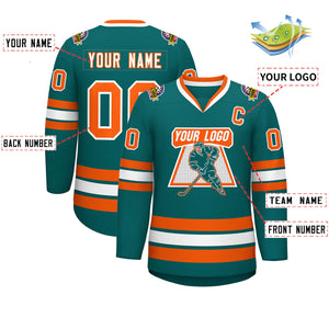 Custom Teal White-Orange Classic Style Hockey Jersey