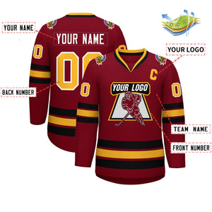 Custom Crimson Gold Crimson-White Classic Style Hockey Jersey