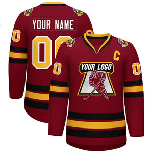 Custom Crimson Gold Crimson-White Classic Style Hockey Jersey