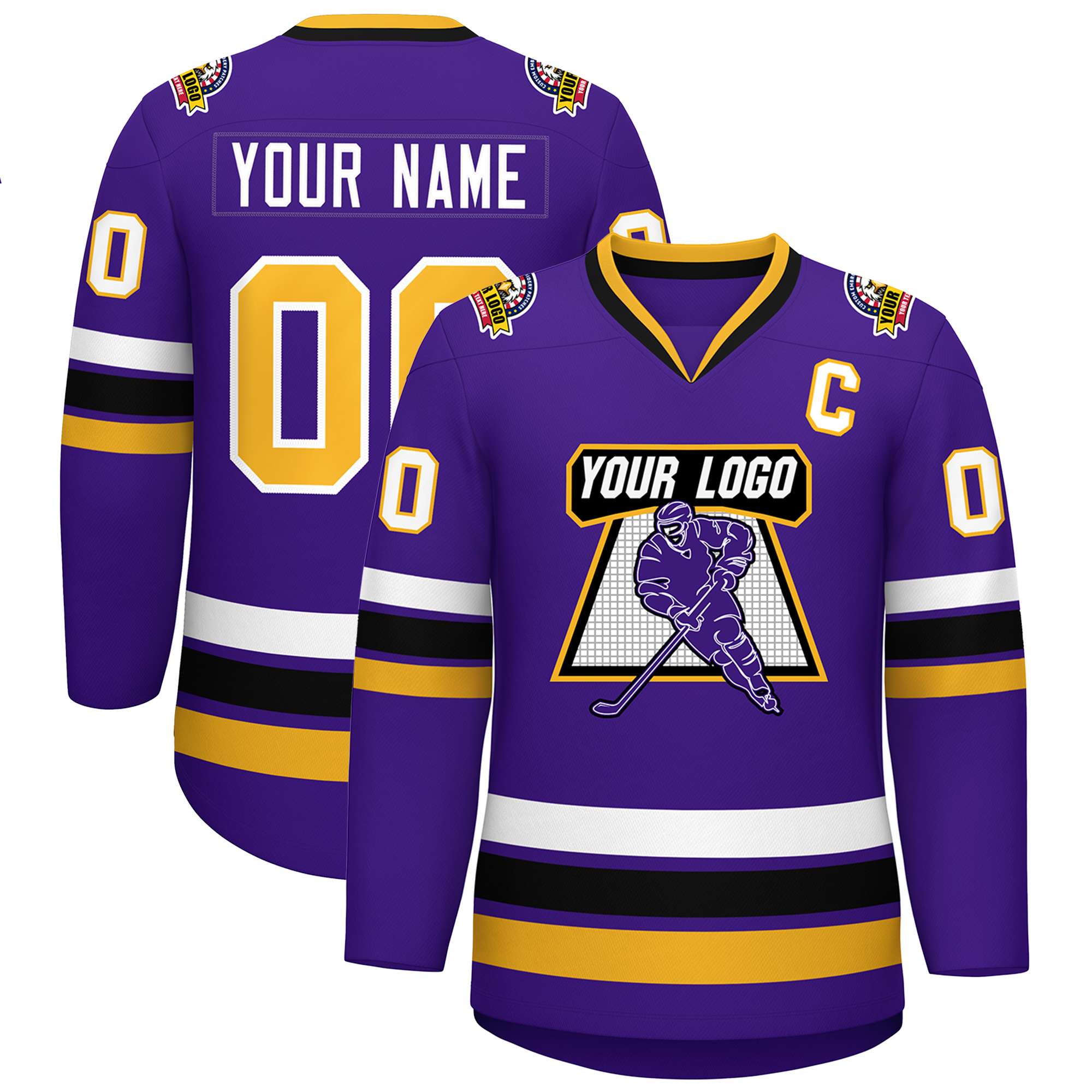 Custom Purple Gold-White Classic Style Hockey Jersey