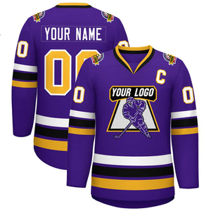 Maillot de hockey de style classique violet or-blanc personnalisé