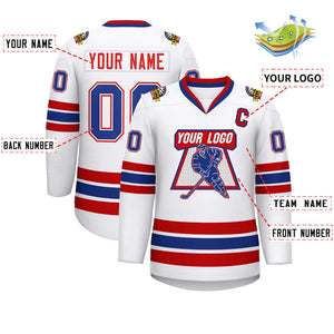 Custom White Royal White-Red Classic Style Hockey Jersey