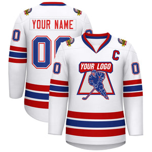 Custom White Royal White-Red Classic Style Hockey Jersey