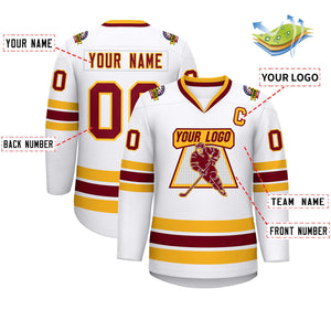 Custom White Crimson-Gold Classic Style Hockey Jersey