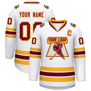 Custom White Crimson-Gold Classic Style Hockey Jersey