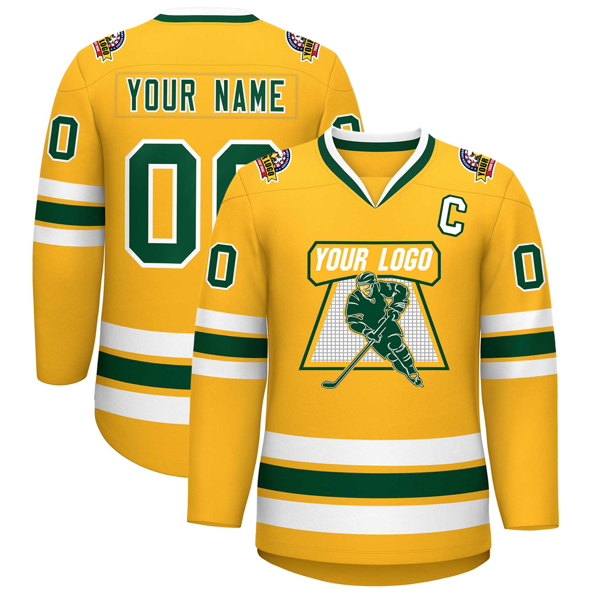 Maillot de hockey de style classique or vert-blanc personnalisé