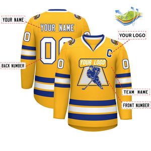 Custom Gold White-Royal Classic Style Hockey Jersey